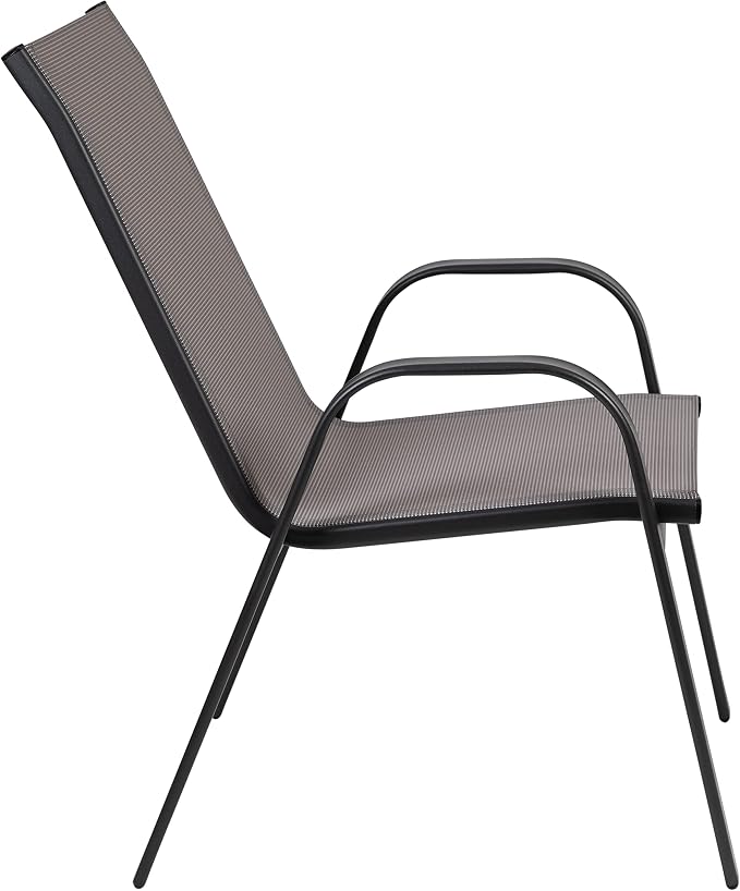 Merrick Lane Bardwell 5 Piece Outdoor Dining Table Set for 4 with Glass-Top Patio Table and 4 Stack Chairs with Flex Comfort Material in Gray