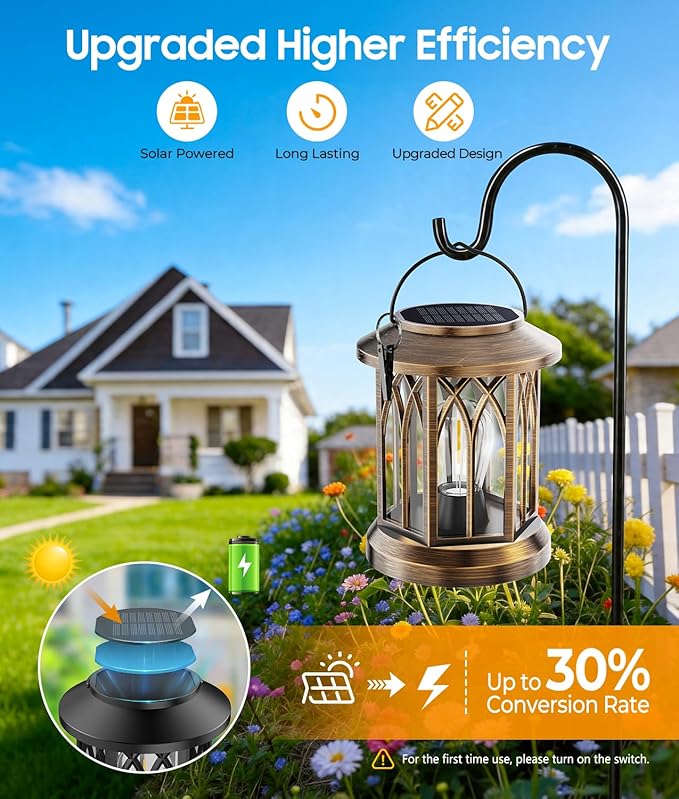 Solar Lantern Outdoor Lights with Wall Mount Kit, 2 Pack Upgraded Solar Lanterns Outdoor Waterproof, Hanging Solar Lights for Outside Decorative Yard Patio Path Porch Garden(Antique Copper)