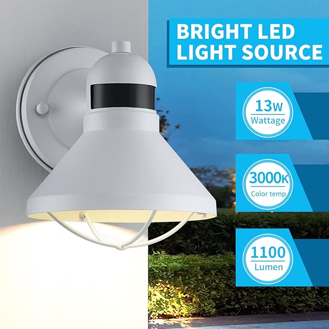Dusk to Dawn Motion Sensor Outdoor LED Barn Light Fixture White | Exterior Wall Lantern Waterproof Outside Sconce Lighting Rustic Farmhouse Wall Mount Lamp for House Porch Patio Garage