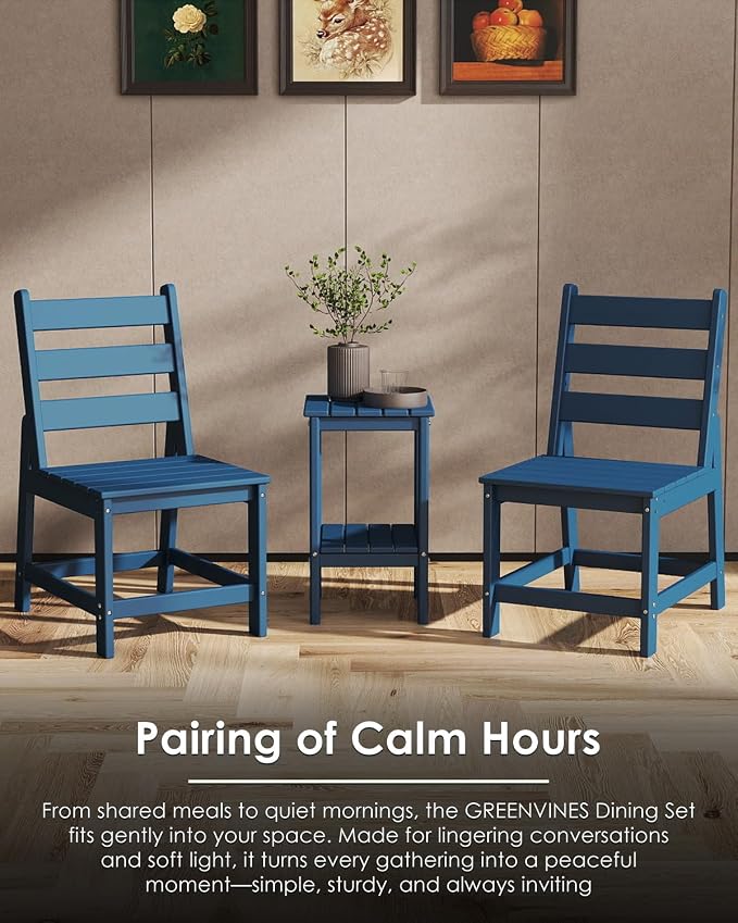 GREENVINES Patio-Chair | Outdoor Dining Chairs Set of 2 | HDPE Plastic | Armless |All Weather | for Backyard Deck Poolside Garden | Blue