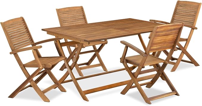East West Furniture AEHD5CANA 5 Piece Patio Dining Set Consist of a Rectangle Outdoor Acacia Wood Dining Table and 4 Folding Arm Chairs, 36x60 Inch, Natural Oil