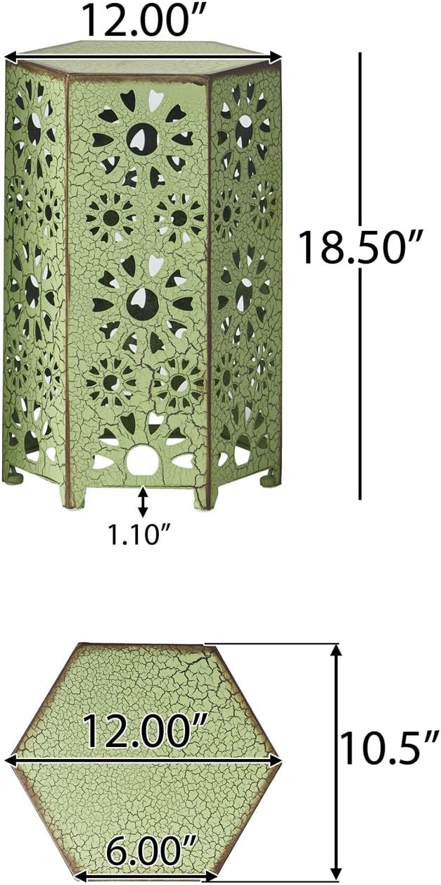 12" Green Outdoor Side Table, Metal Cutout Side Table, Patio Garden Stool | Coffee End Tables for Small Spaces, Living Room, Backyard, Poolside