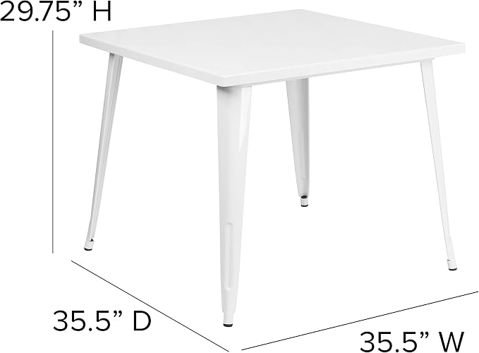 Flash Furniture Parker Commercial Grade 35.5" Square White Metal Indoor-Outdoor Table