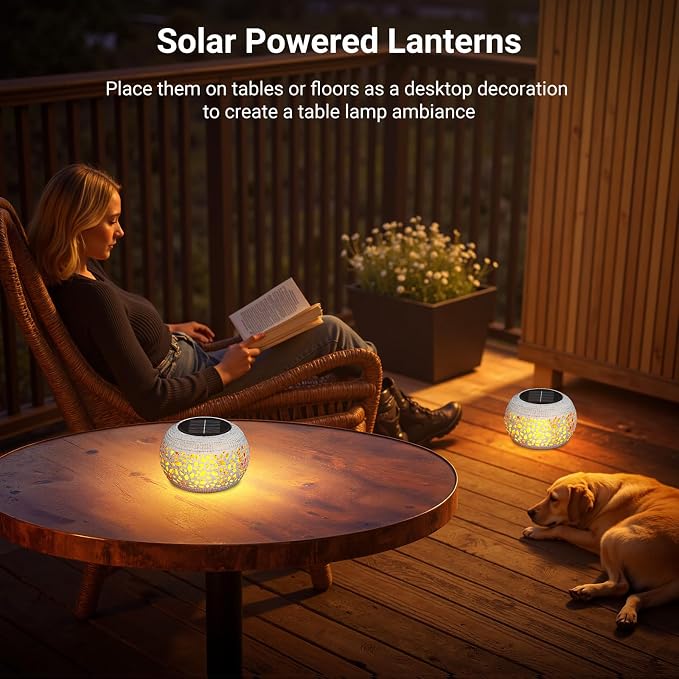 Solar Lanterns Outdoor Waterproof Table Lights: Upgraded Solar Flame Lantern, 2 Lighting Modes White Lantern Flickering Light for Garden Yard Balcony Indoor Tabletop Decor, Gifts for Women