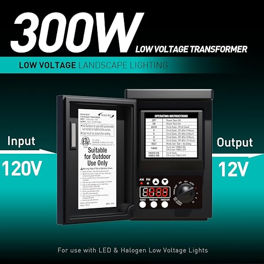 Malibu 300 Watt Power Pack with Sensor and Weather Shield for Low Voltage Landscape Lighting Spotlight Outdoor Transformer 120V Input 12V Output 8100-0300-01
