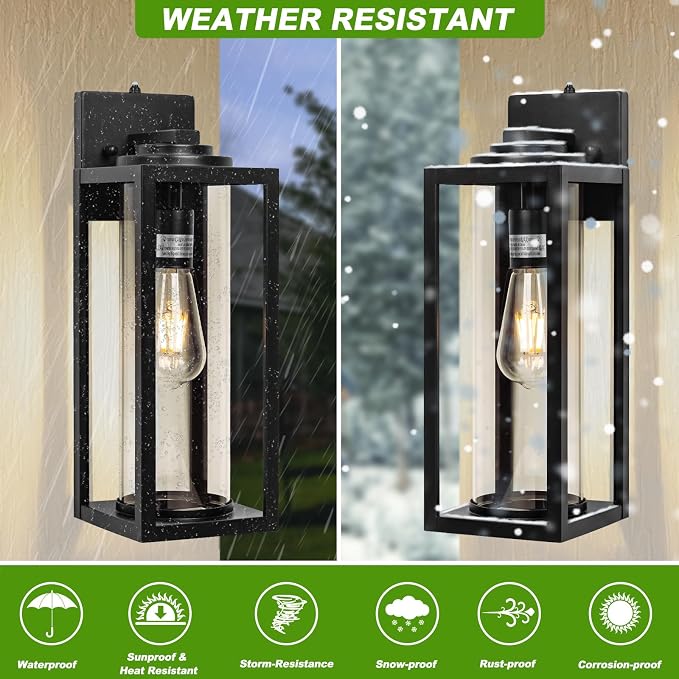 FILIYANO Large Dusk to Dawn Outdoor Wall Lights, 16 Inch, Modern, 2 Pack | Anti-Rust, Waterproof, Matte Black Exterior Fixture with Photocell, Farmhouse Wall Sconces for Garage, Porch, Front Door, E26