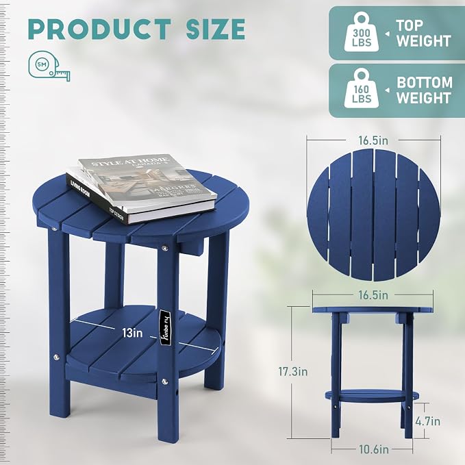 FUNBERRY Outdoor Adirondack Side Table Set of 2, Patio End Tables | 2-Tier, HDPE All Weather, No Rot or Rust or Crack, UV Fade Shield, Save Space, Easy-Clean for Indoor or Outdoor