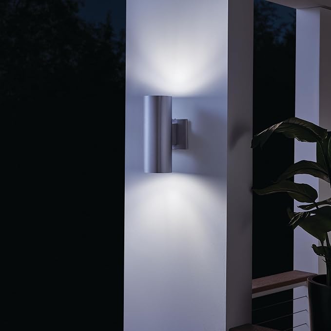 Kichler Cylinders 12" 2-Light Cylinder Outdoor Wall Sconce in Brushed Aluminum, (12" H x 4.75" W), 9244BA