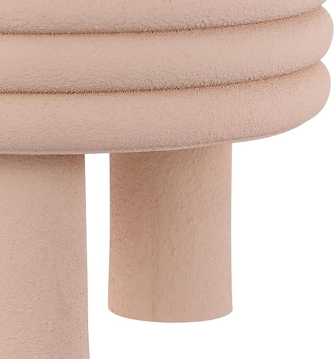 JONATHAN Y Rashida 13.5" Modern Round Polyresin Indoor Outdoor Accent Coffee Table, Weather Resistant Low Table with Chunky Ribbed Stacked Ring Design and Tripod Pillar Base, Pink Frosted TBL1105A