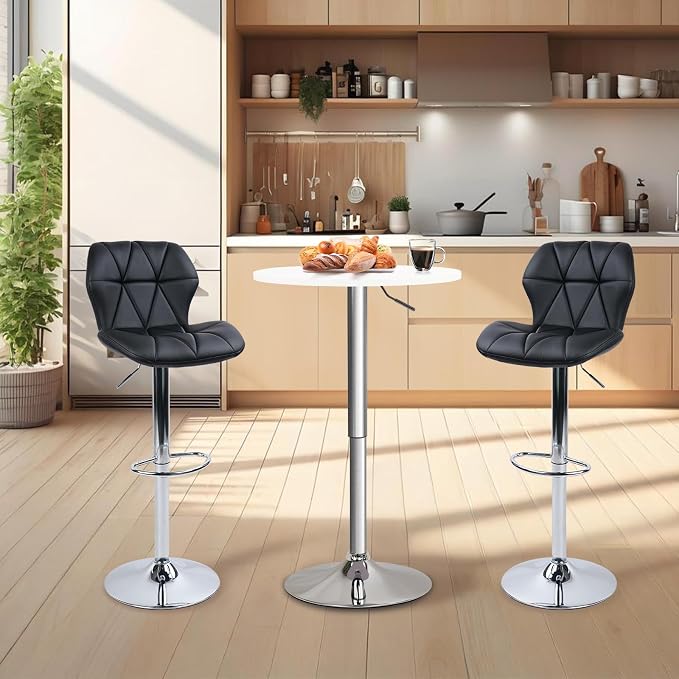 CLATINA Round Bar Pub Tables Set of 2, 26"-36" Height Adjustable Bistro Table with Metal Base, 360° Swivel High Top Cocktail Table for Home Kitchen Party Drink Restaurant Wedding Cafe Reception, White