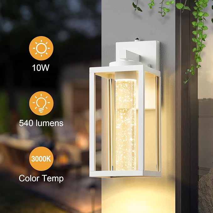 VIANIS White Outdoor Wall Lights, Large Exterior House Lighting Fixtures Wall Mount, Modern Dusk to Dawn Outdoor Wall Sconce Lanterns for Front Porch with Integrated 10W LED Light Source, Anti-Rust