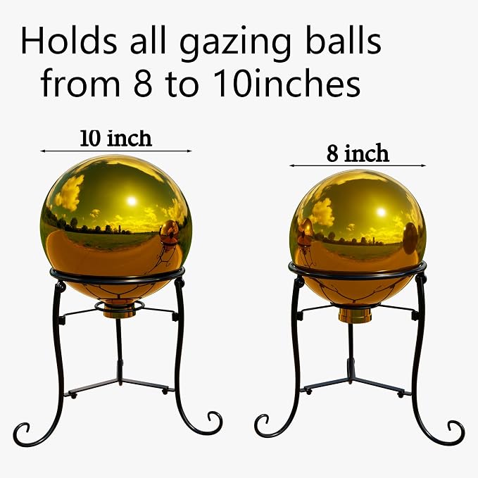 10" Tall Gazing Ball Stand for 8-10 inch Balls, Black Metal Gazing Globe Display Holder Stands for Outdoor Garden Clearance, 8" L x 8" W x 10" H