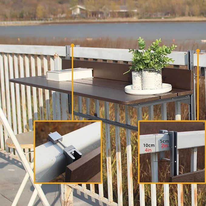Adjustable Height Aluminum Hanging Balcony Table - Foldable Patio Bar for Deck Railing, Outdoor Garden Furniture, Space-Saving Design for Balconies and Patios