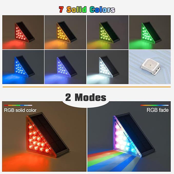 Solar Step Lights,8 Pack RGB Solid Color Changing Solar Stair Lights Outdoor Waterproof IP67 Auto On Off,Solar Lights for Steps,Stair,Patio,Yard,Porch,Front Door,Deck Decor