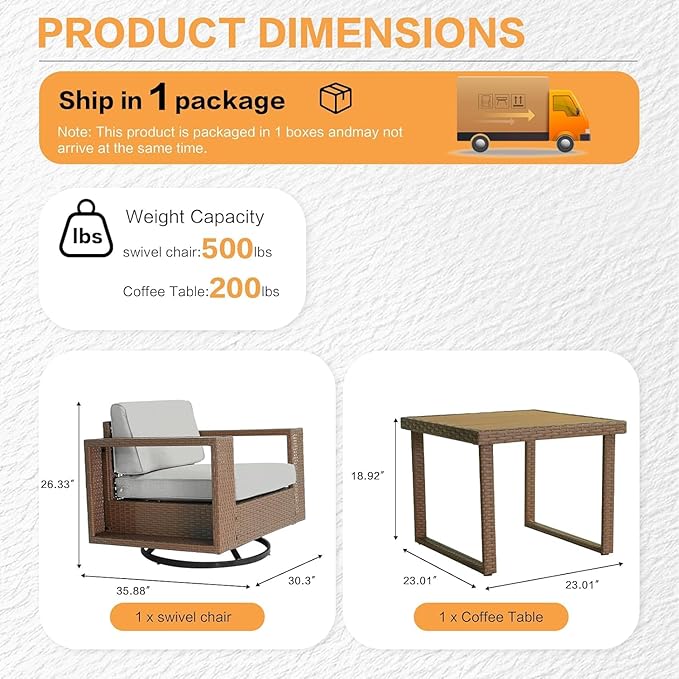MOCHITO 3 Pieces Outdoor Patio Furniture Sets, All-Weather Sectional Sofa PE Rattan Wicker Conversation Set, Outdoor Patio sectional for Poolside, Porch, Lawn, Garden, Balcony(Beige)