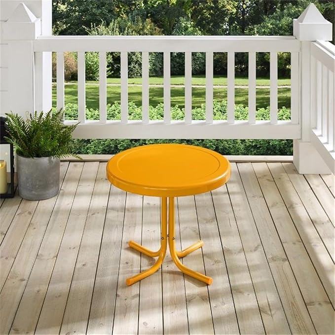 Pemberly Row Modern Steel Patio End Table, Tangerine Gloss/White Finish, 18.9" H x 22" W x 22" D, Weatherproof Powder-Coated Steel, Retro Style Outdoor Table for Balcony, Porch, or Patio Use