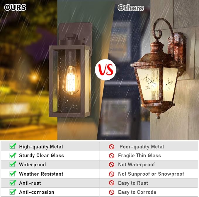 BesLowe Outdoor Wall Light Fixtures, Oil-Rubbed Bronze Wall Lanterns | Waterproof Metal Construction, Rust-resistant, Quick & Easy Installation, Clear Glass Shades & Standard E26 Socket
