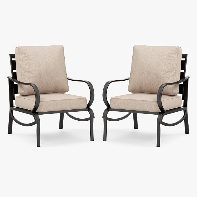PHI VILLA Patio Furniture Conversation Set for 2, Deluxe Outdoor Patio Set with 2 Stable Padded Sofa Chair