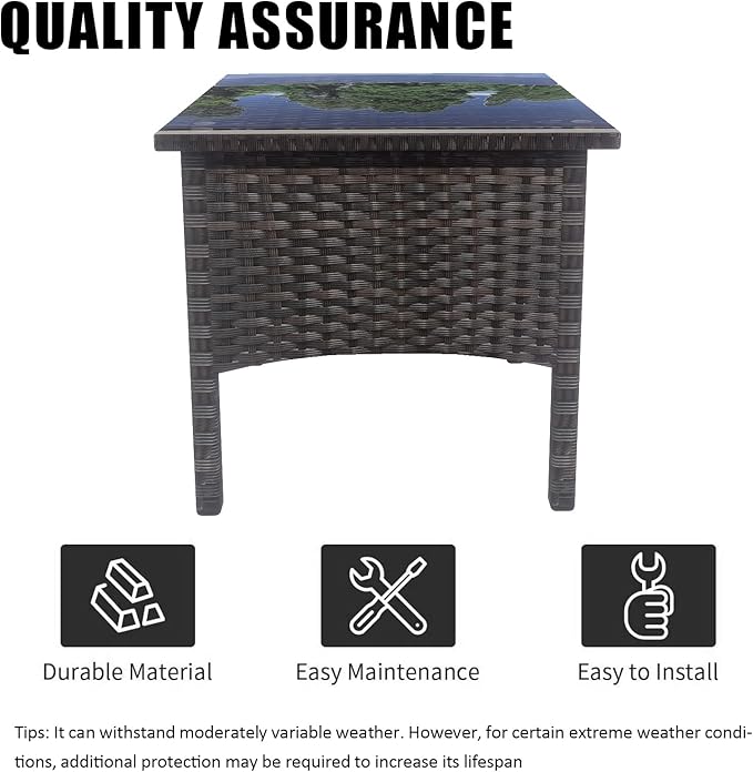 Wicker Rattan Side Table,Outdoor Patio Wicker Table,Modern Patio End Side Table with Glass Countertop and Storage Space,for Garden Balcony Porch