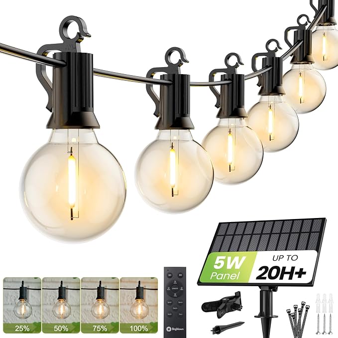 Brightown 158FT Solar String Lights Outdoor, IP65 Waterproof, Remote, Timer | Patio Lights with 75 LED Shatterproof Bulbs, 3 Light Modes, Dimmable, Outside Light for Backyard Porch Yard Party Xmas Decor
