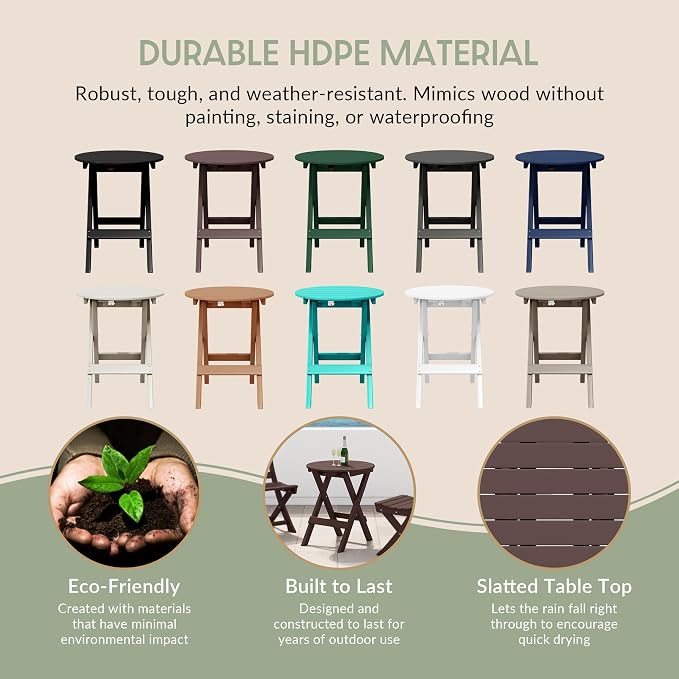 WestinTrends Malibu HDPE Outdoor 24.5 Inch Round Portable Folding Patio Dining Table, Dark Brown