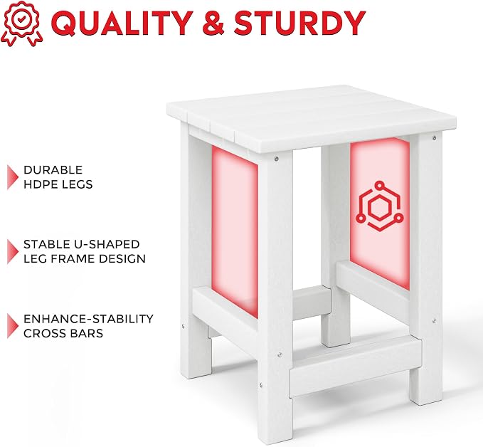 Costaelm Kids Outdoor End Table, Small Patio Table, Outdoor Side Table Porch Table Adirondack Patio Side Table for Outside, Pool, Porch, Garden, White
