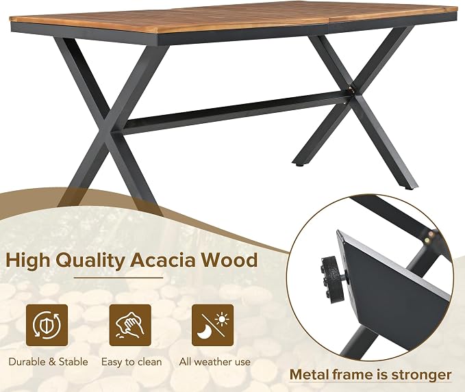 VilroCaz 7 Pieces Patio Dining Set, All-Weather Outdoor Conversation Set Gathering Set with Acacia Wood Tabletop and Metal Frame, Dining Table and Chairs for Garden Backyard Balcony (Green Rope)
