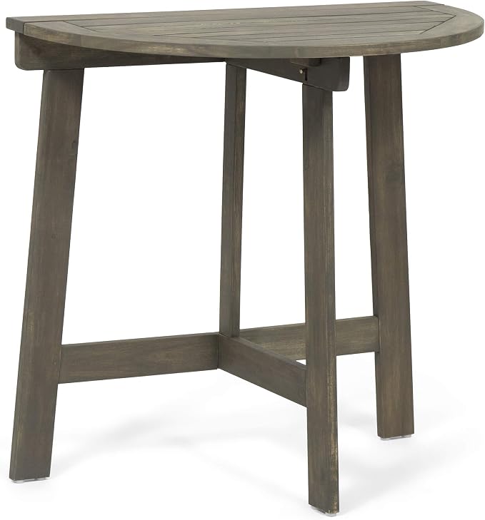 Sophia Outdoor Half-Round Folding Acacia Wood Bistro Table, Gray