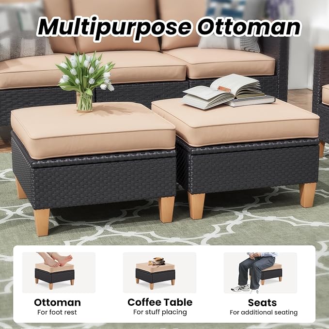 Soohow Outdoor Furniture Set, 5 Piece Patio Conversation Set with Cushions, PE Outdoor Wicker Conversation Set Sectional Patio Sofa, All-Weather Rattan Sofa for Backyard, Garden, and Poolside