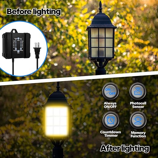 100W Outdoor Low Voltage Transformer with Timer and Photocell Sensor,120V AC to 12V DC Weatherproof for LED Landscape Lighting,Deck Lights,Spotlight, Pathway Light,ETL Listed