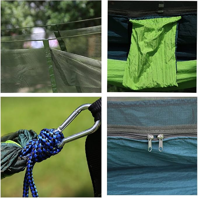 ELEOPTION Camping Hammock with Mosquito net Portable Outdoor Bed Robust Hammock from Parachute Silk max. Load Capacity 200kg Perfect for Home Garden Forests Travel Hiking etc (Green)