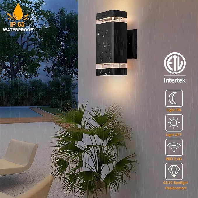 RGB+CCT Outdoor Wall Light 3 Pack, App Control Up Down Wall Sconce, Color Changing 2700K–6500K Exterior Lighting, Waterproof Aluminum LED Porch Lights for Garage Patio Front Door (3 Pack)