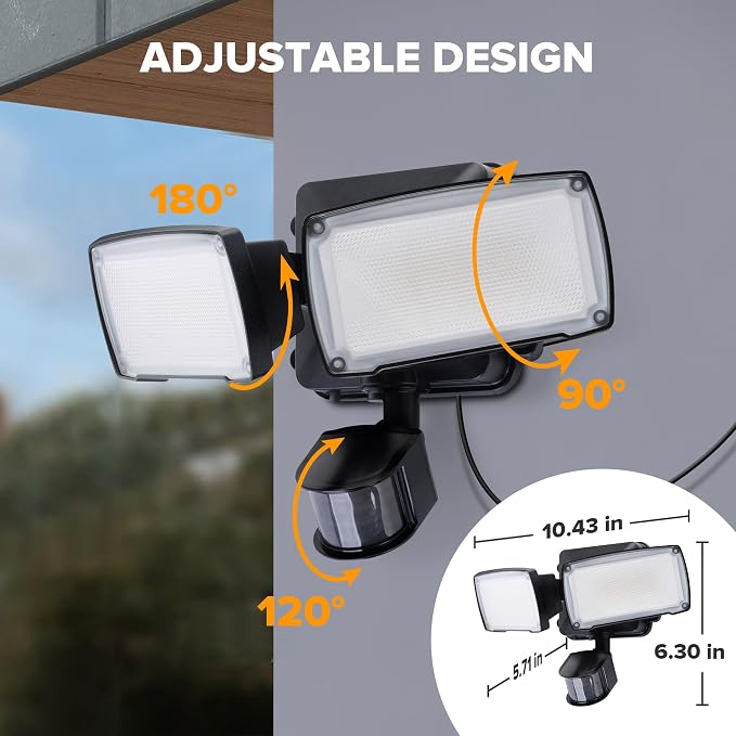 LUTEC 2 Pack 21W Plug in Motion Sensor Light Outdoor, Flood Lights Outdoor Motion Sensor,2500LM, 5000K Daylight,IP65 Waterproof,Adjustable 2 Heads Wall Light for Garage, Porch, Yard - Black