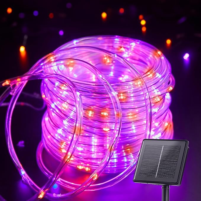 Brightown Solar Halloween Lights Outdoor, 39FT 100 LED, Orange & Purple | IP65 Solar Fairy Lights with 8 Lighting Modes, Halloween Decoration Outdoor for Party Garden Yard Holiday Tree Decoration