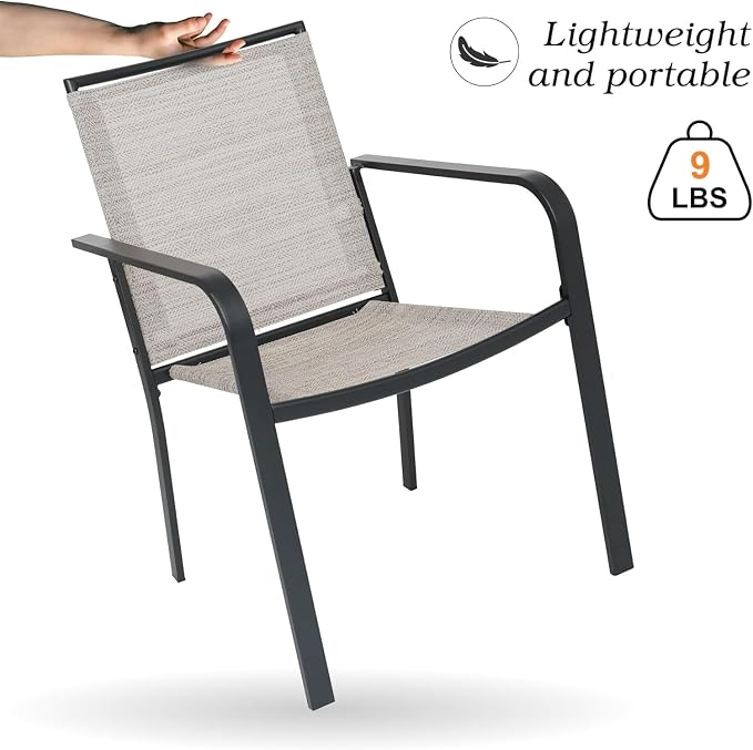 Outdoor Patio Set, 37" Square Glass Dining Table and 4pcs Stackable Chairs, All-Weather Patio Furniture Set with 1.7" Umbrella Hole for Garden Backyard Lawn Poolside