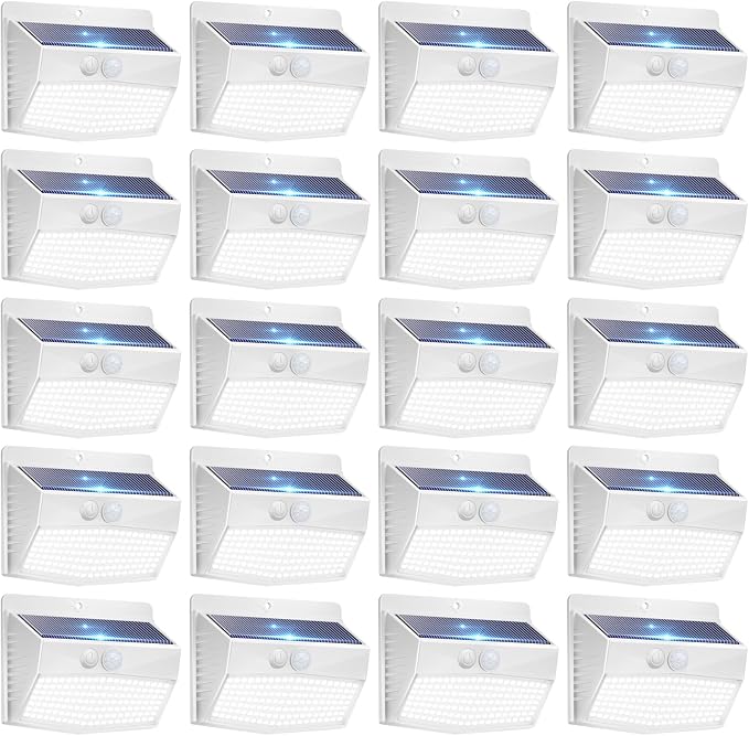 Solar Lights Outdoor Motion Sensor [20 Packs] Security Light with 3 Lighting Modes Wall Lights Waterproof Solar Powered Lights for Garden Fence Yard, White