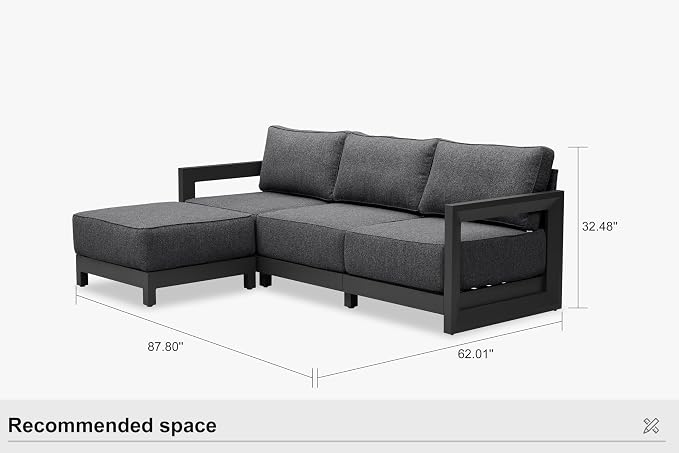 PURPLE LEAF Patio Furniture Set L-Shaped Outdoor Couch with 9.6" Thick Cushion and Soft Pillows 4 Piece Outdoor Sectional Sofas with Ottoman Modern Outdoor Conversation Sets for Yard Porch Deck, Grey