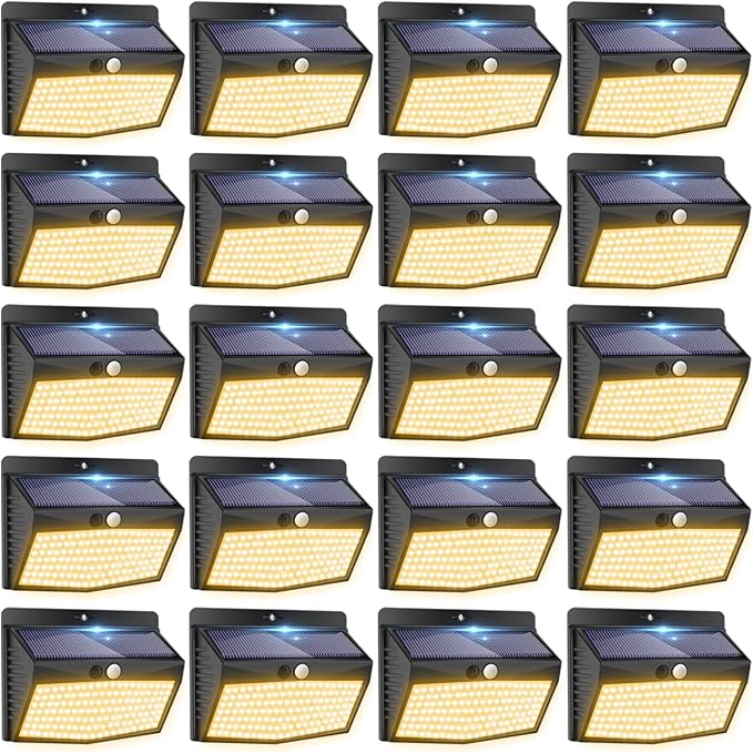 Solar Lights Outdoor Motion Sensor [20 Packs] Security Light with 3 Lighting Modes Wall Lights Waterproof Solar Powered Lights for Garden Fence Yard, Warm White