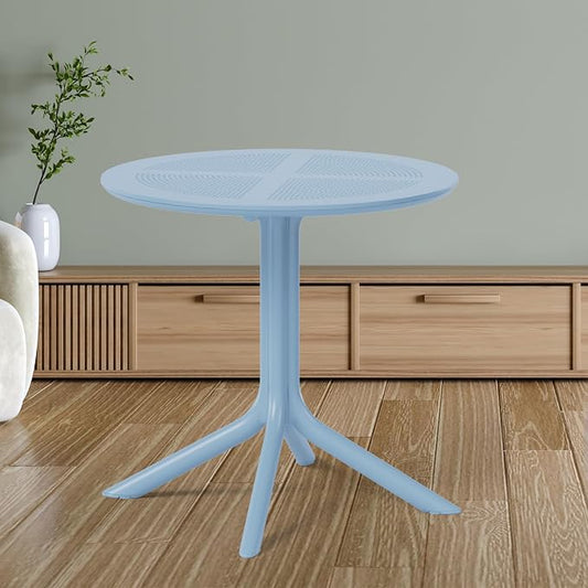 Costaelm Small Patio Table, Outdoor Round Dining Table, Weather Resistant Outside Table for Poolside Deck Lawn Garden Backyard, French Blue