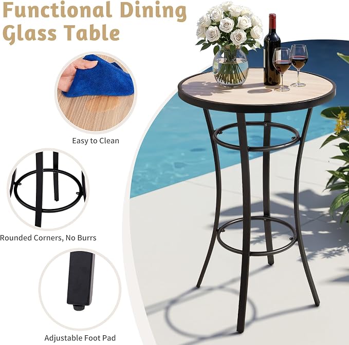 VINGLI Outdoor Bar Table 39" Height, Round Patio High Top Table with Wood-Like Top, All-Weather Metal Bistro Table with Heavy-Duty Iron Base for Garden Balcony Pub Bistro Cocktail Standing