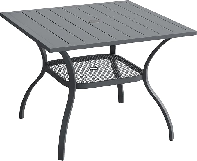 VICLLAX 37.8" Square Outdoor Patio Table, All Weather Metal Outdoor Dining Table for Lawn Garden, Grey