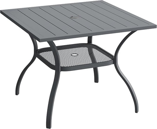 VICLLAX 37.8" Square Outdoor Patio Table, All Weather Metal Outdoor Dining Table for Lawn Garden, Grey