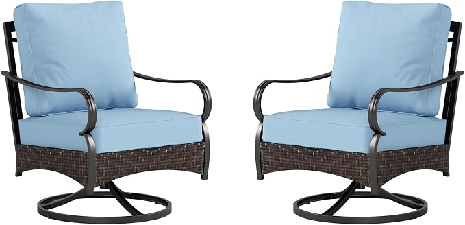 PHI VILLA Swivel Patio Sofa Chairs - 2 PCS Outdoor Swivel Rocker Armchairs, Patio Seating with High Back Deep Seat for Porch Deck Balcony