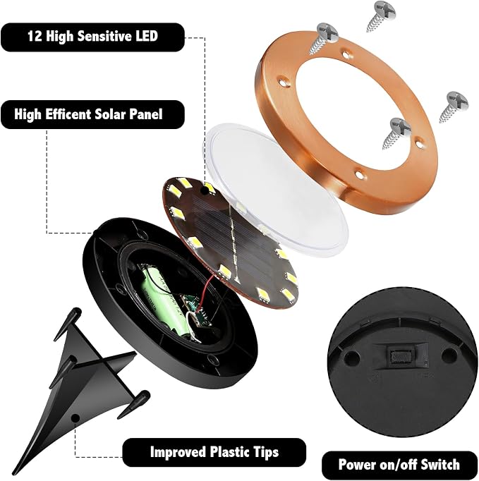 JKIMK Solar Ground Lights Outdoor Waterproof Flat Garden Solar Disk Lights Floor 12 LED 8 Pack for Garden Patio Pathway Landscape Driveway Yard Path Decor | Solar Disc Lights 12 Led Driveway Lights Solar Powered 16 Pack for Garden Patio Pathway Landsca...