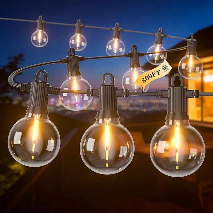 LED Outdoor String Lights, 300FT Patio Lights Outdoor Waterproof with 146+3 Shatterproof G40 Edison Globe Bulbs, 2700K Warm White Hanging Light, Dimmable Light for Outside Backyard Garden Bistro Porch