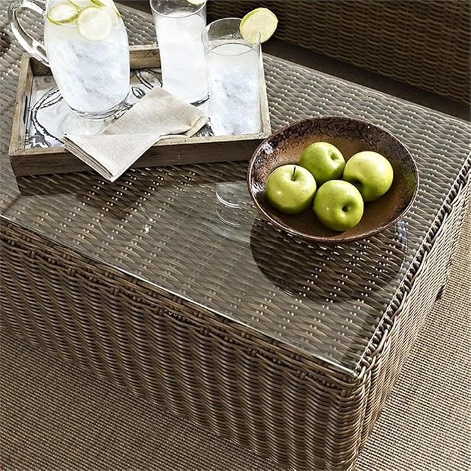 Afuera Living 40" Outdoor Glass Top Wicker Coffee Table, Brown Finish, Durable Steel Frame, UV-Resistant All-Weather Resin Wicker, Tempered Glass, Stylish Patio Furniture for Outdoor Entertaining