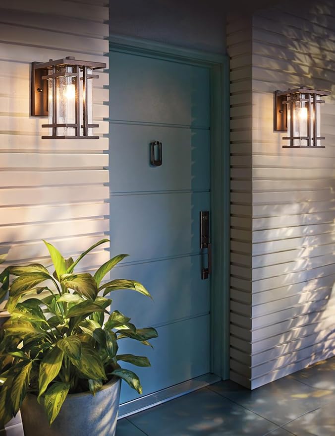 Retro Outdoor Wall Light Oil Rubbed Bronze Outside Wall Lamp with Seeded Glass Shade 10"H Exterior Light Fixtures Wall Mount IP65 Waterproof Outdoor Porch House Lighting Exterior Wall Sconces E26