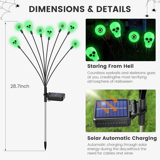 vignuto Halloween Decorations Outdoor, Scary Eyeball Lights,4PACKS 32LED,IP65 Waterproof,Halloween Decor for Garden/Yard/Patio/Lawn/Pathway(Green)