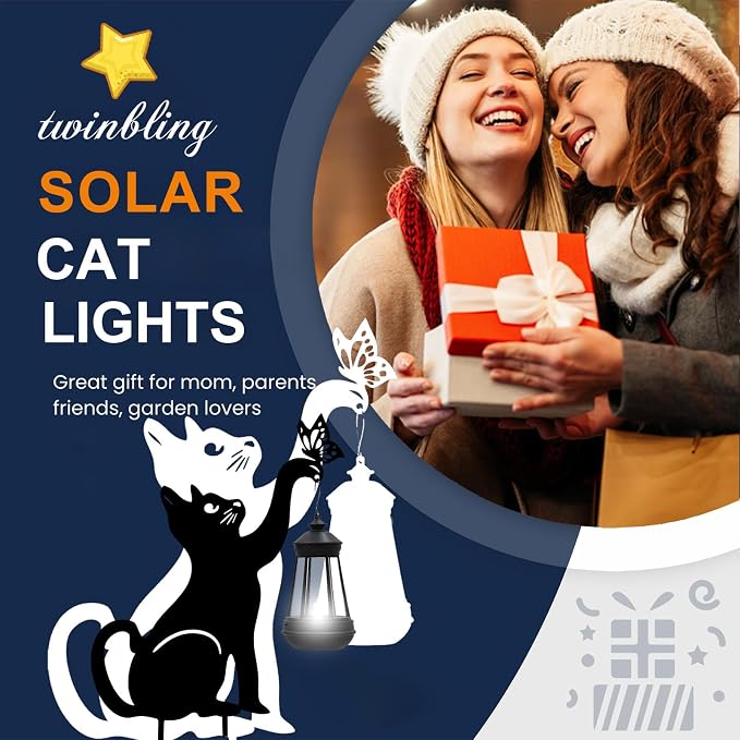 twinbling Solar Black Cat Lights Yard Decorations Outdoor | Unique Gift for Woman Mom Grandma Garden Decor Stake with Butterfly Decorative Metal Lawn Ornament for Pathway Patio