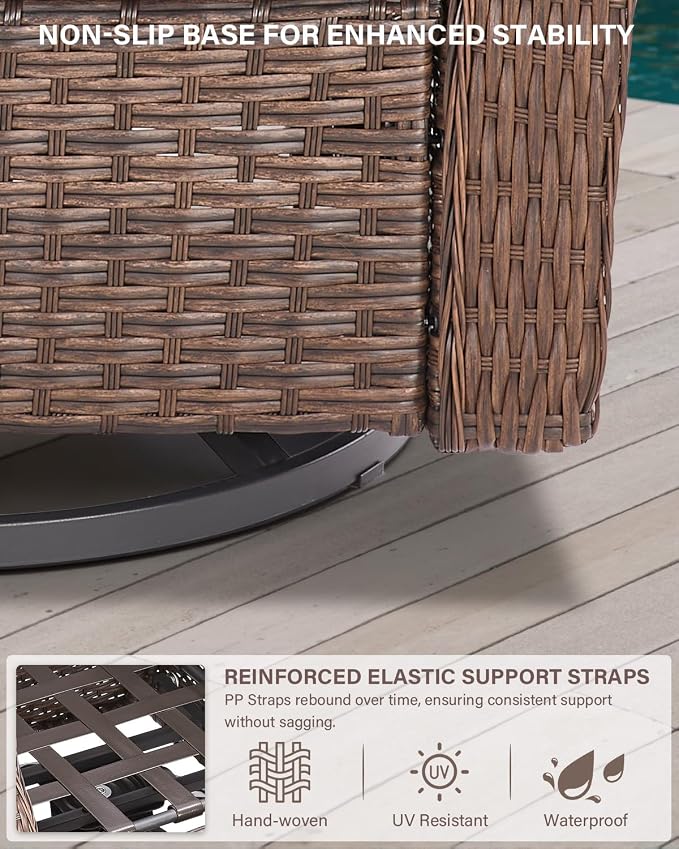 Belord 6" Thick Cushion Outdoor Swivel Rocker Patio Chairs Set of 2,3 Piece Wicker Patio Bistro Set with Side Table and Comfort High Back Outdoor Patio Glider Chair Brown Wicker/Blue Cushion